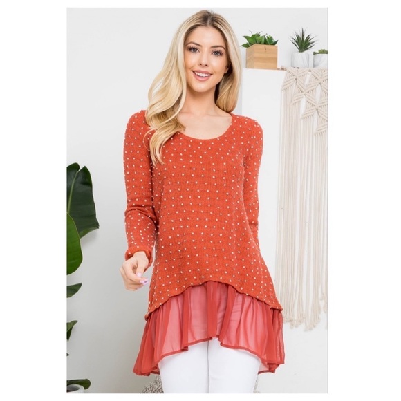 Only 1 left ❤️Beautiful Avere Ryu dark orange scoop neck lace sweater - Picture 5 of 8